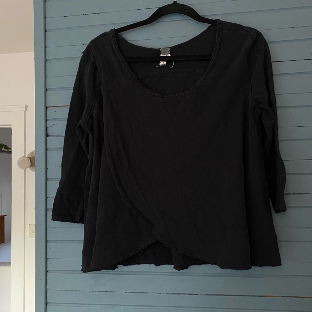 MEDIUM; Free People Faux-Wrap Long-Sleeve Black Shirt